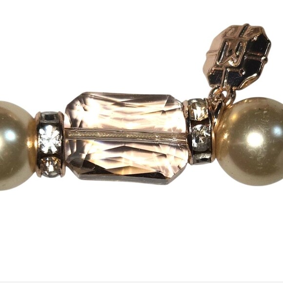 Monet Pearl Tower Faux Pearl, Rhinestone & Pink Glass Beaded Elastic Bracelet OS - Picture 4 of 8